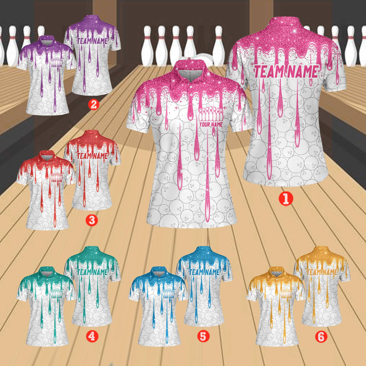 Lifestyle view showing a person wearing the multicolor bowling polo shirt