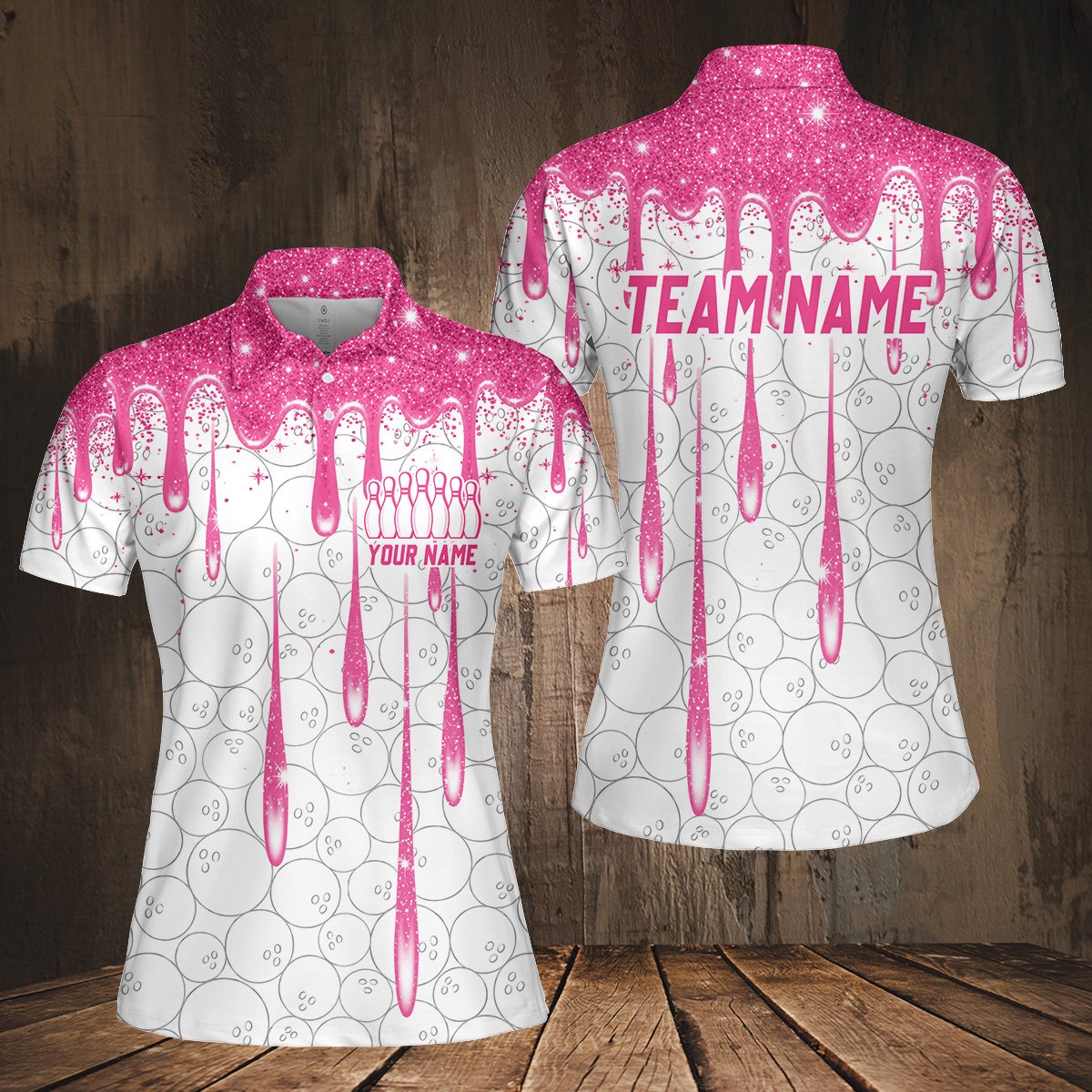 Second lifestyle view of the white bowling polo shirt