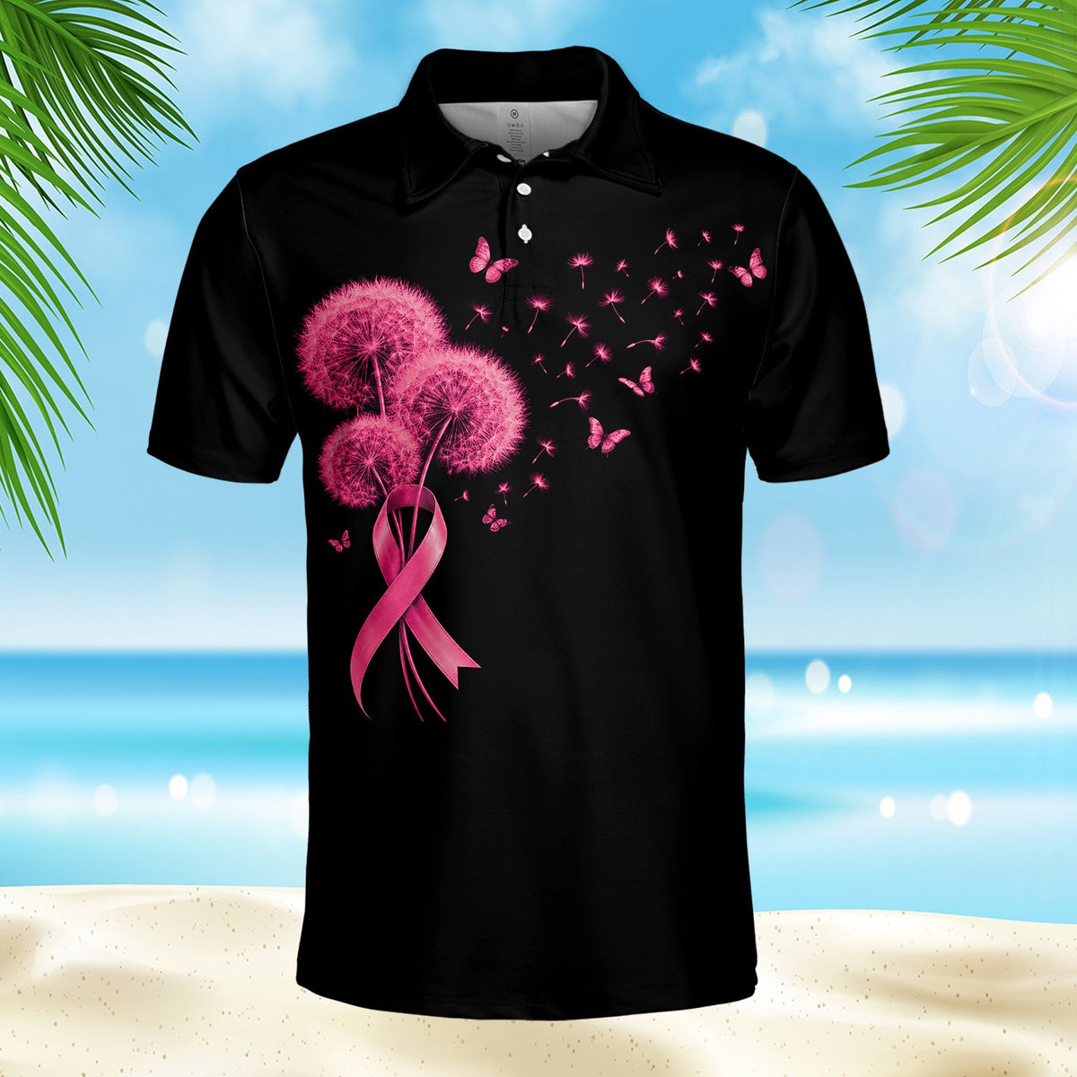 Front angle view of the black polo shirt