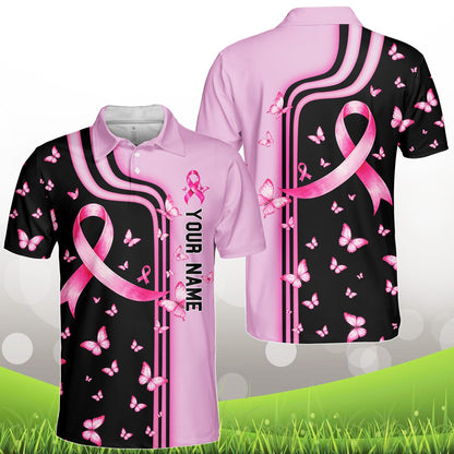 Detailed front view showing butterflies on the personalized polo shirt