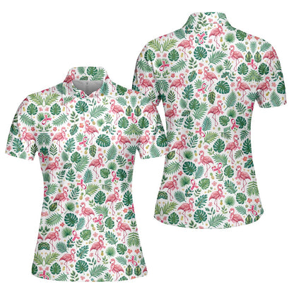Additional front perspective of the breast cancer awareness polo shirt