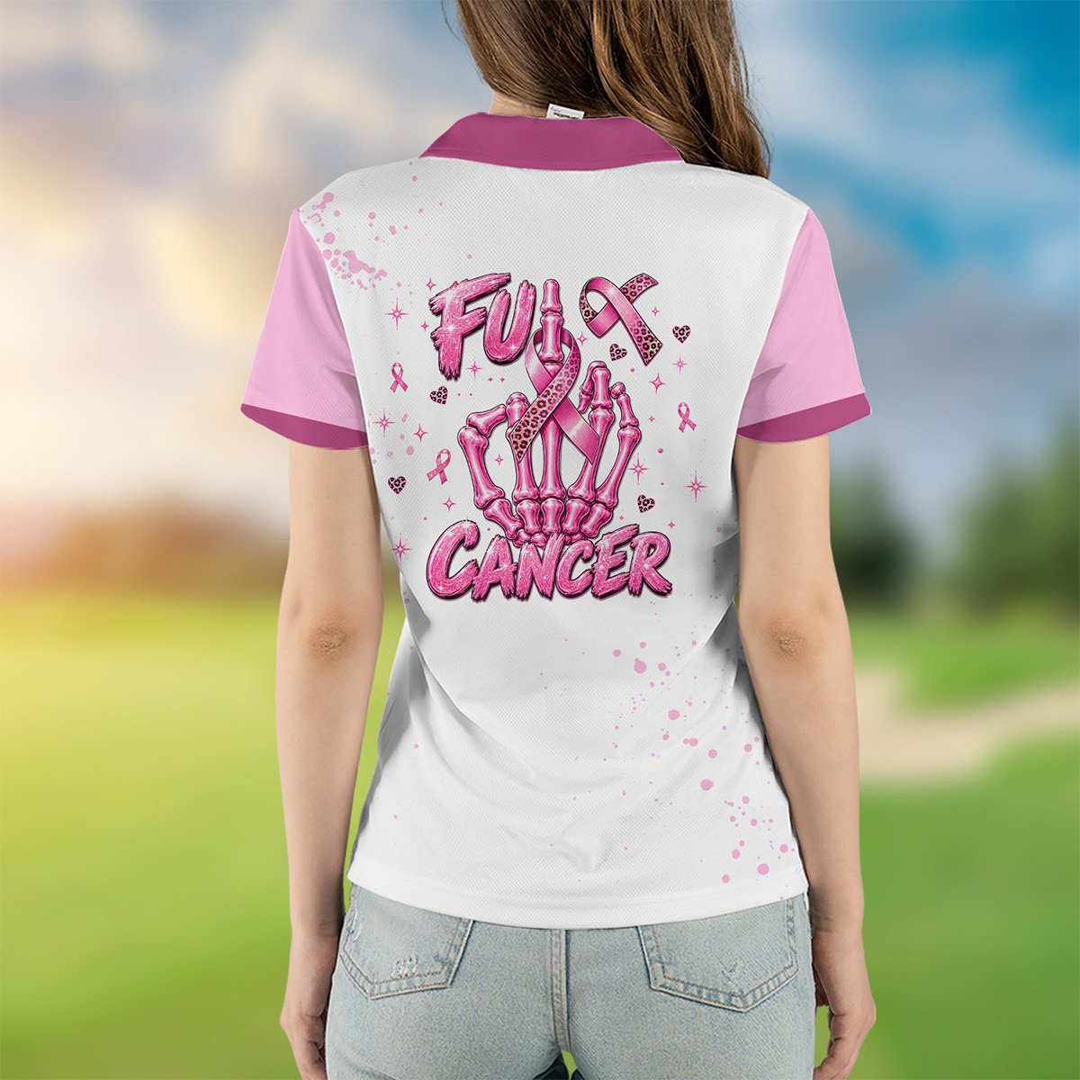 Person modeling the custom argyle polo shirt in an everyday lifestyle setting