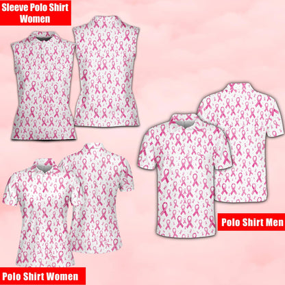 Alternate view of the white and pink ribbon polo shirt