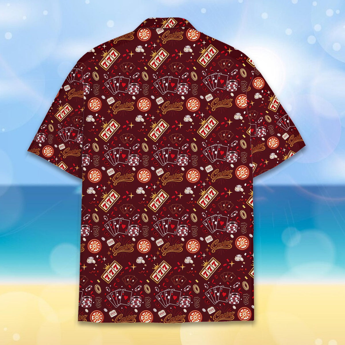 Back view of the maroon casino gambling polo shirt