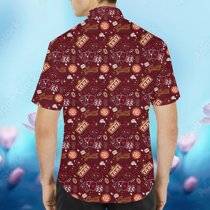 Back view of the multicolor casino gambling polo shirt