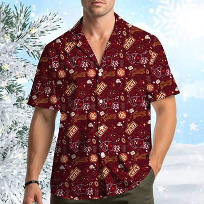 Another front view angle of the multicolor casino polo shirt