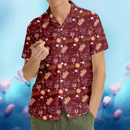 Front view of the multicolor casino gambling polo shirt design