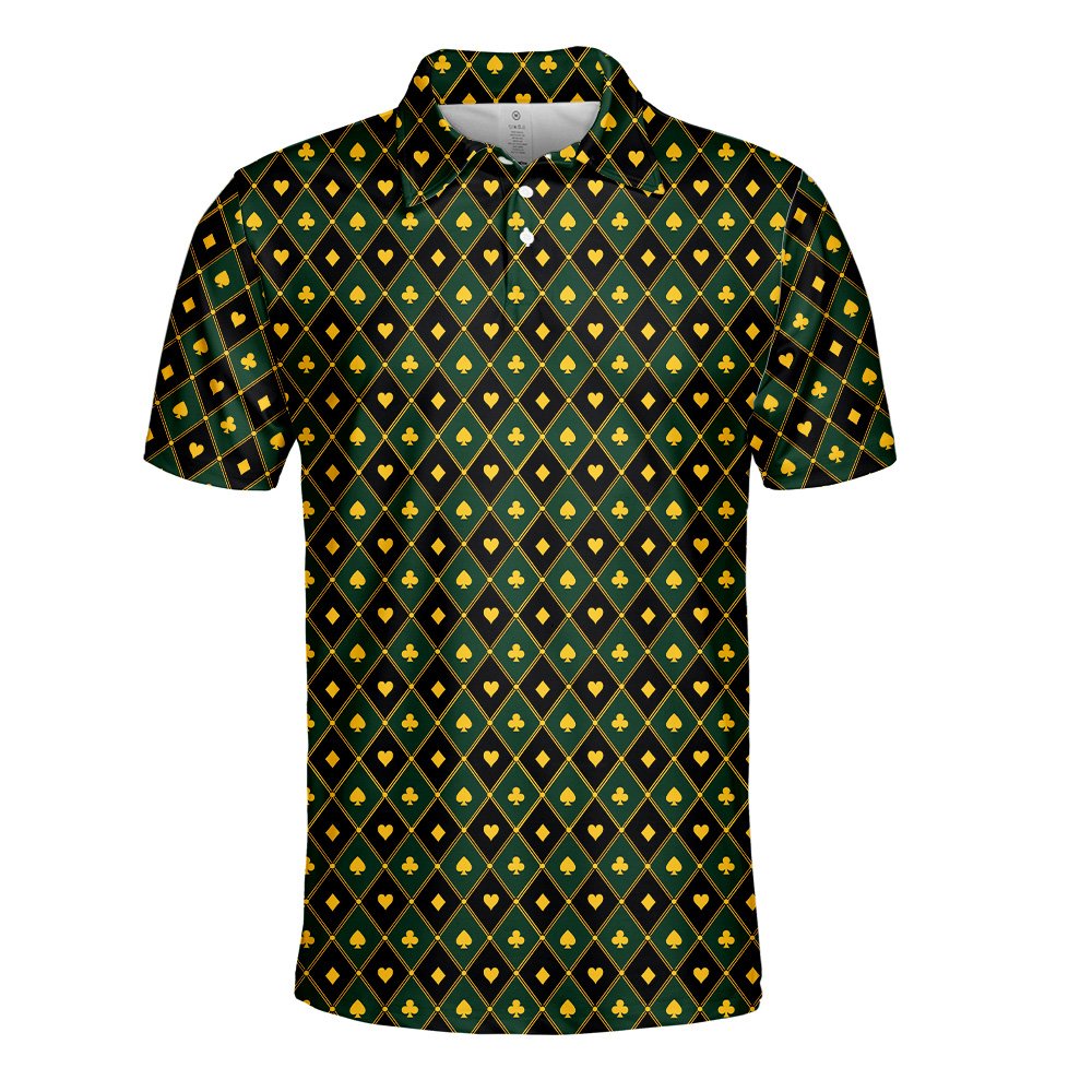 Alternate front view of the green casino polo shirt design