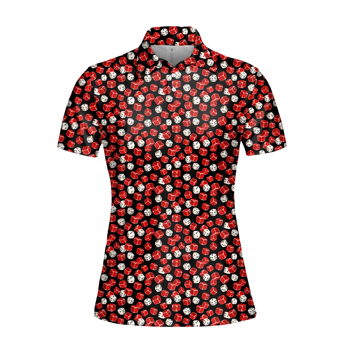 Another front view of the black and red casino polo shirt