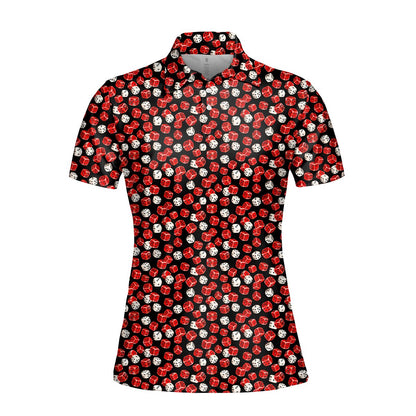 Another front view of the black and red casino polo shirt