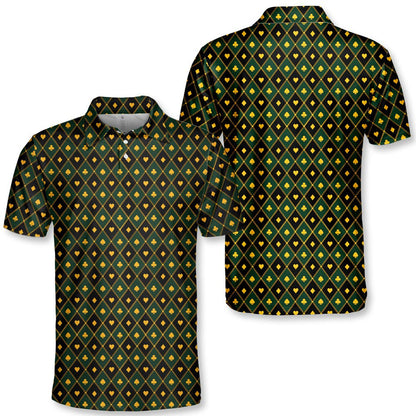 Close-up front view showing the collar and all-over casino print