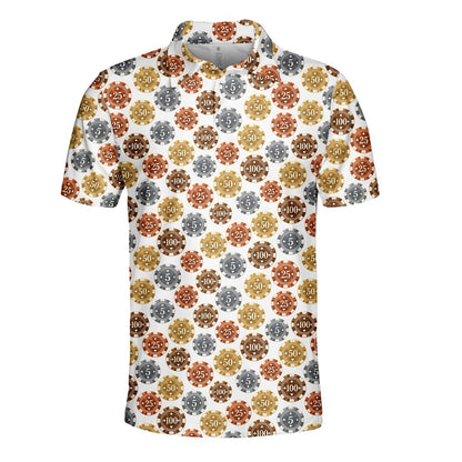 Mens polo shirts with bold casino poker chips pattern, another main view