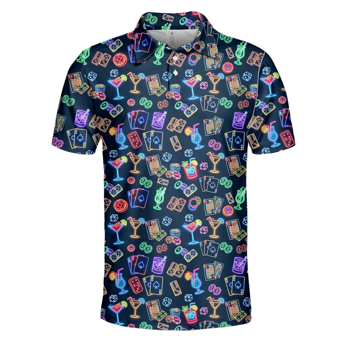 Folded or styled front presentation of the casino neon polo shirt
