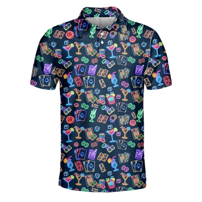 Folded or styled front presentation of the casino neon polo shirt