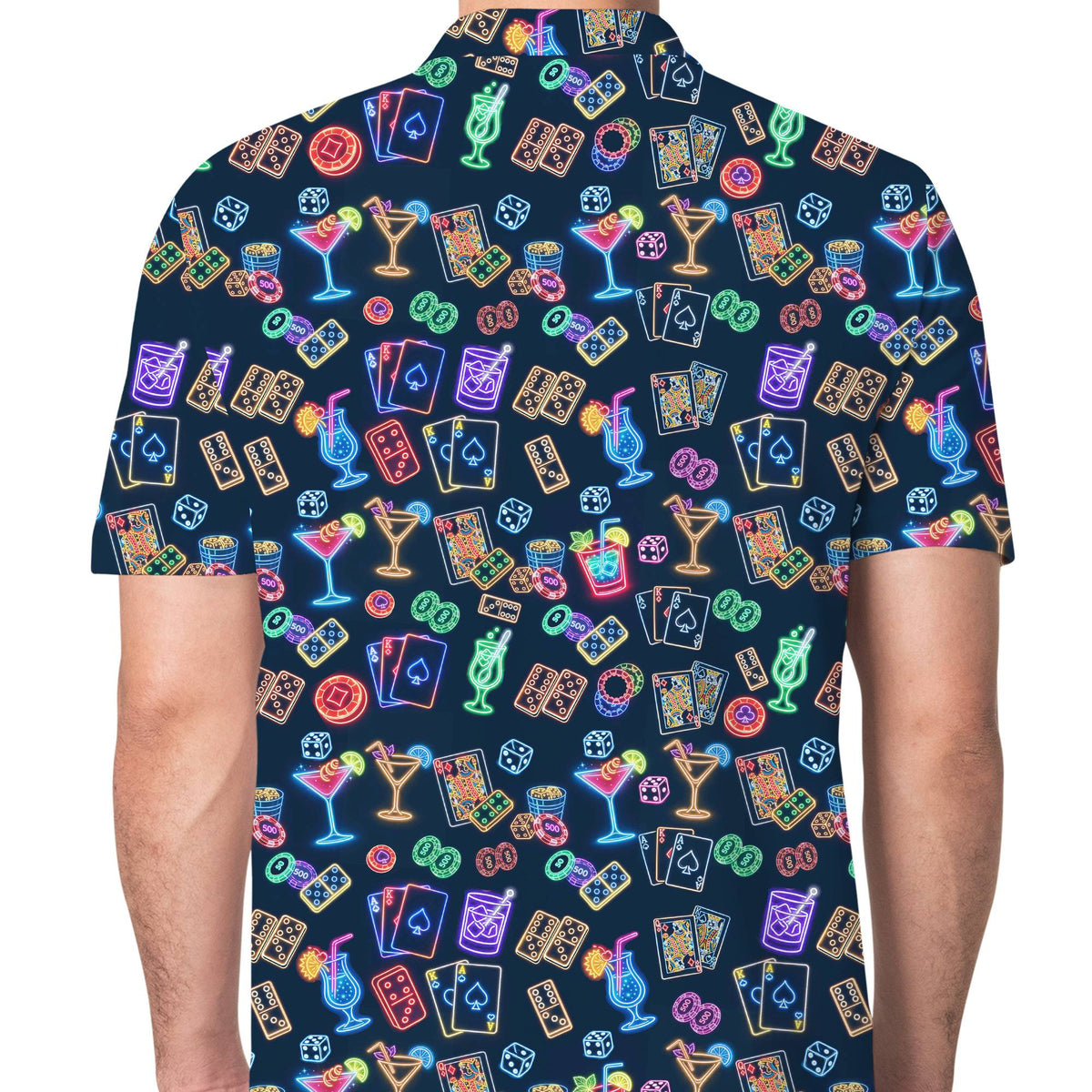 Second lifestyle shot showing the casino neon polo shirt in a casual setting