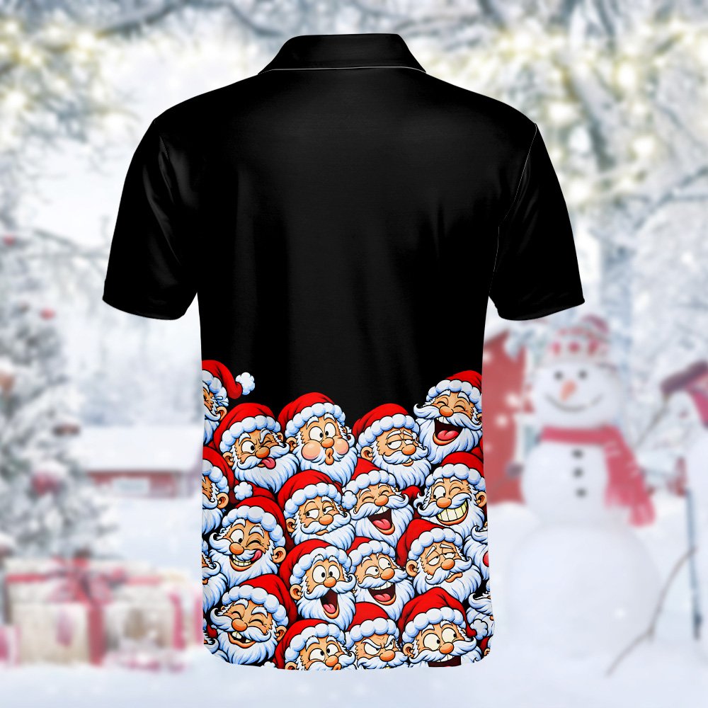 Back view of the black Christmas polo shirt