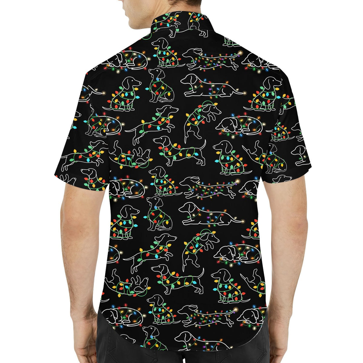 Back view of the black christmas polo shirt