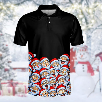 Another front view of the black Christmas polo shirt