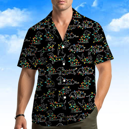 Detailed front view of the dachshund holiday polo shirt