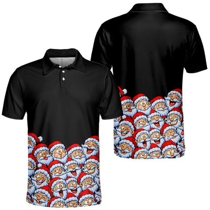 Detailed front view of the Santa pattern polo shirt