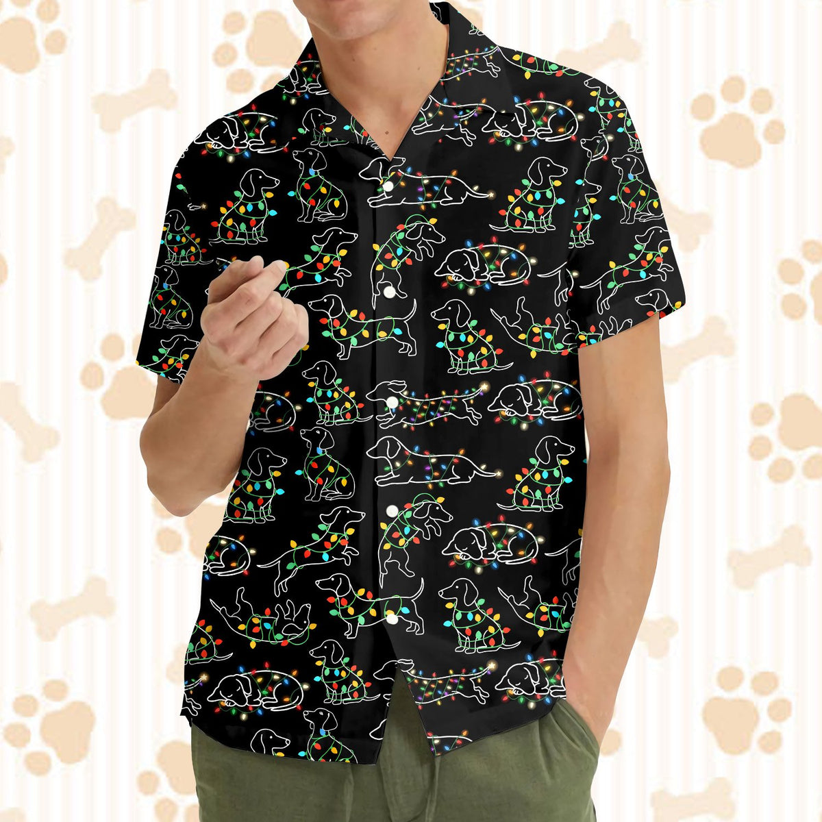 Close-up front view of the christmas polo shirt collar