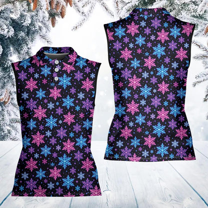 Neon snowflake polo shirt, front view