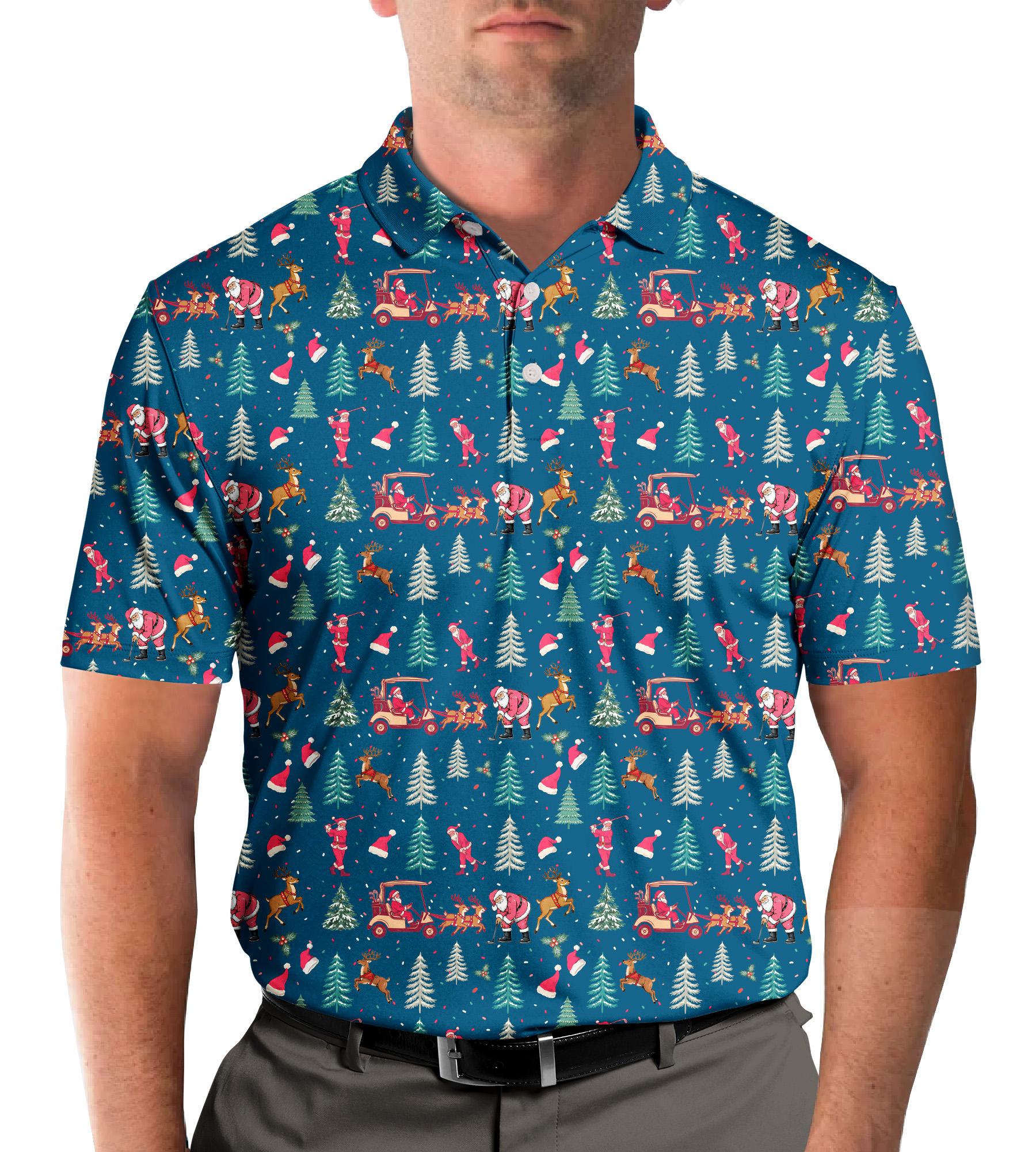 Third lifestyle view highlighting the festive Santa golf cart pattern