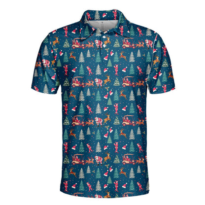 Alternate angle view of the holiday golf polo shirt design