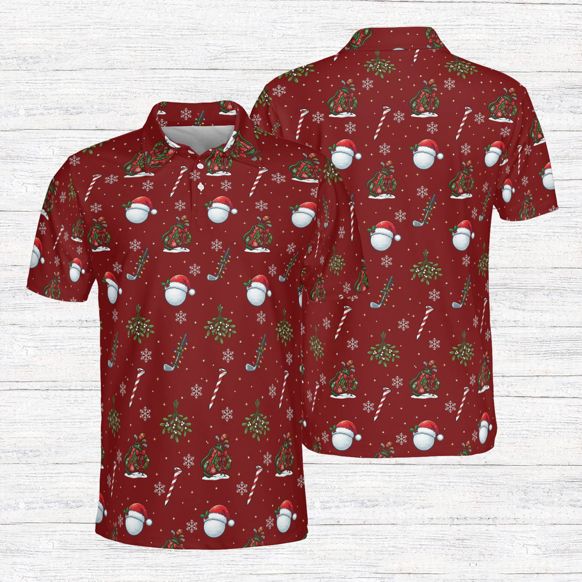 Front view of the multicolor golf holiday pattern polo shirt variant 1