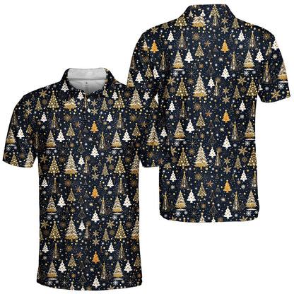 Multicolor front view showing variations of the holiday polo shirt design