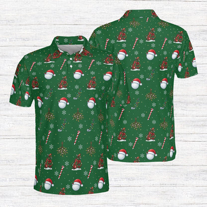 Front view of the multicolor golf holiday pattern polo shirt variant 2