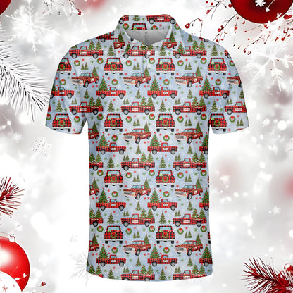 Additional front view showing the festive polo shirt design