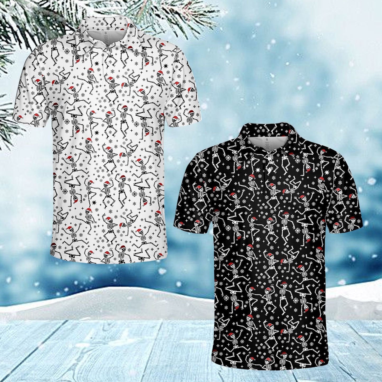 Full front view of the holiday polo shirt design