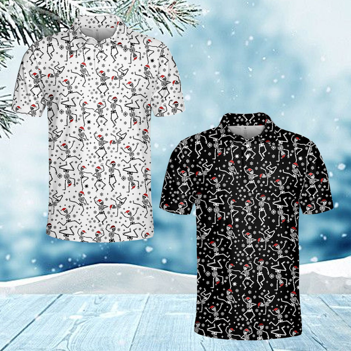 Full front view of the holiday polo shirt design