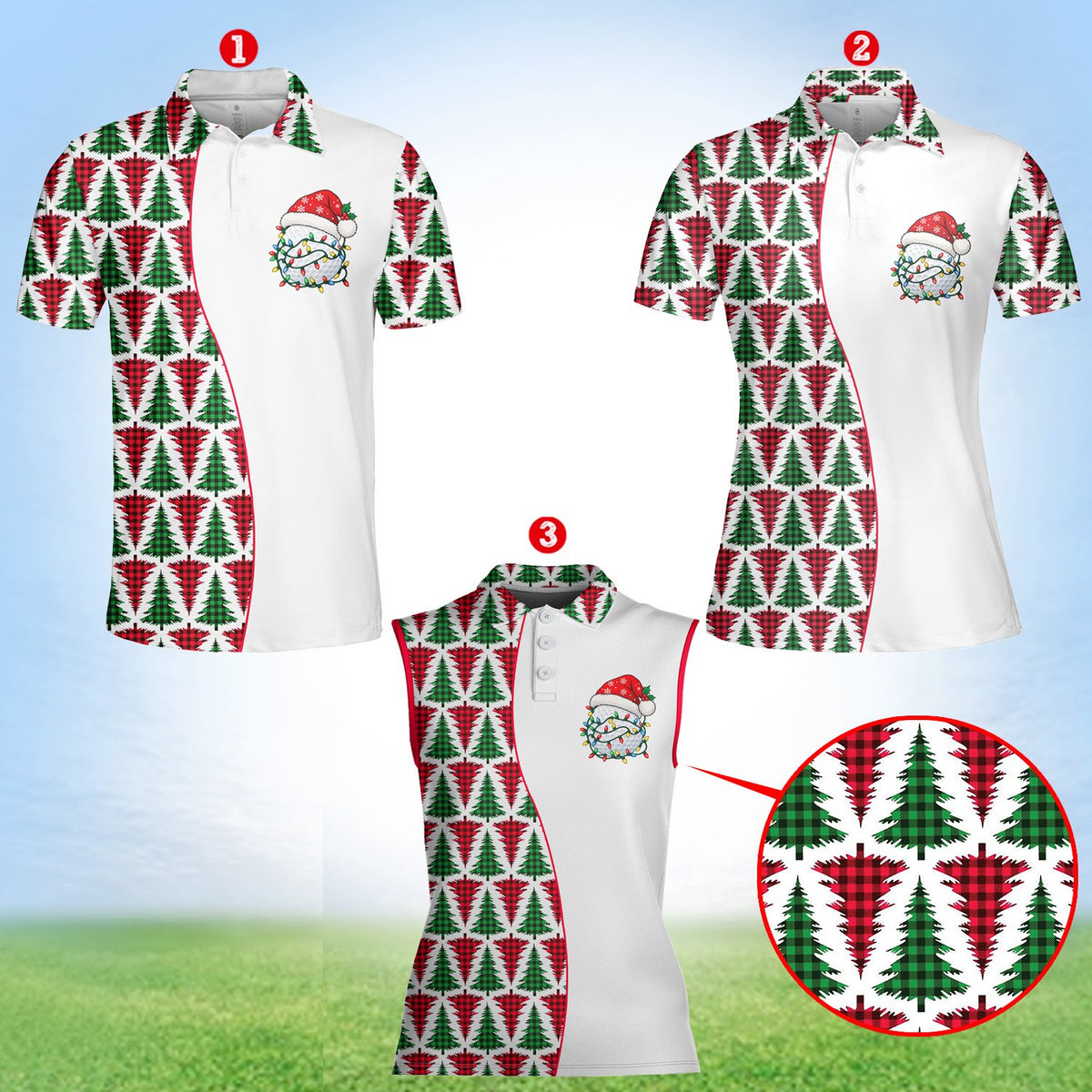 Flat front view of the holiday golf polo shirt