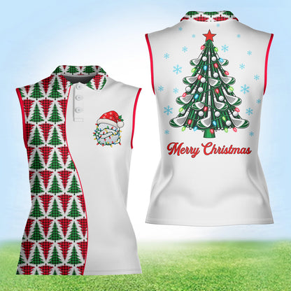 Christmas polo shirt with golf club tree and Santa hat golf ball, main view