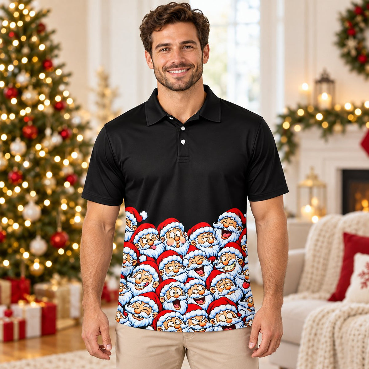 Third lifestyle view of the festive Christmas polo shirt
