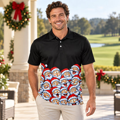 Lifestyle image of someone wearing the Christmas polo shirt
