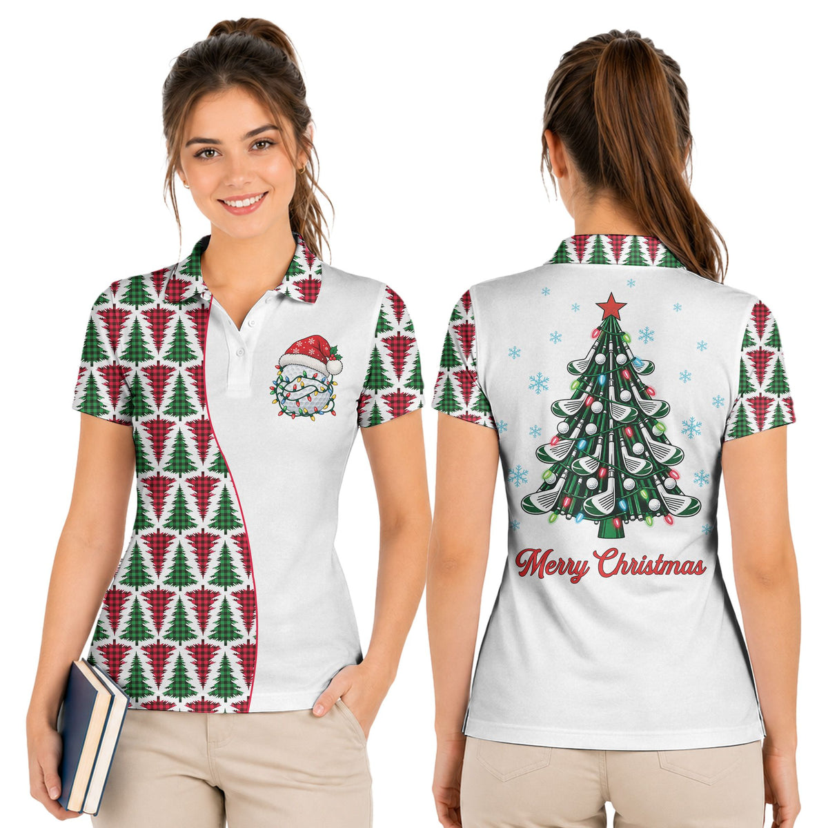 Lifestyle view of the Christmas polo shirt