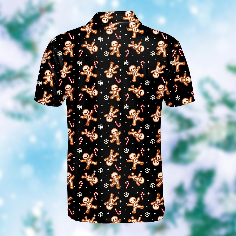 Detailed back view of the ugly christmas polo shirt