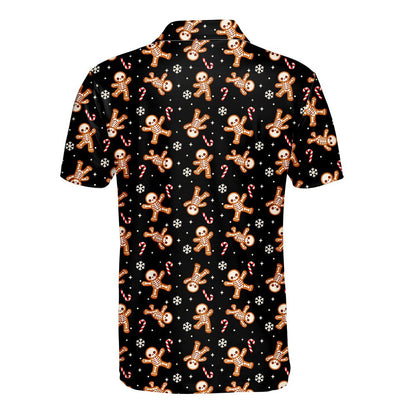 Back view of the skeleton polo shirt showing scattered snowflakes