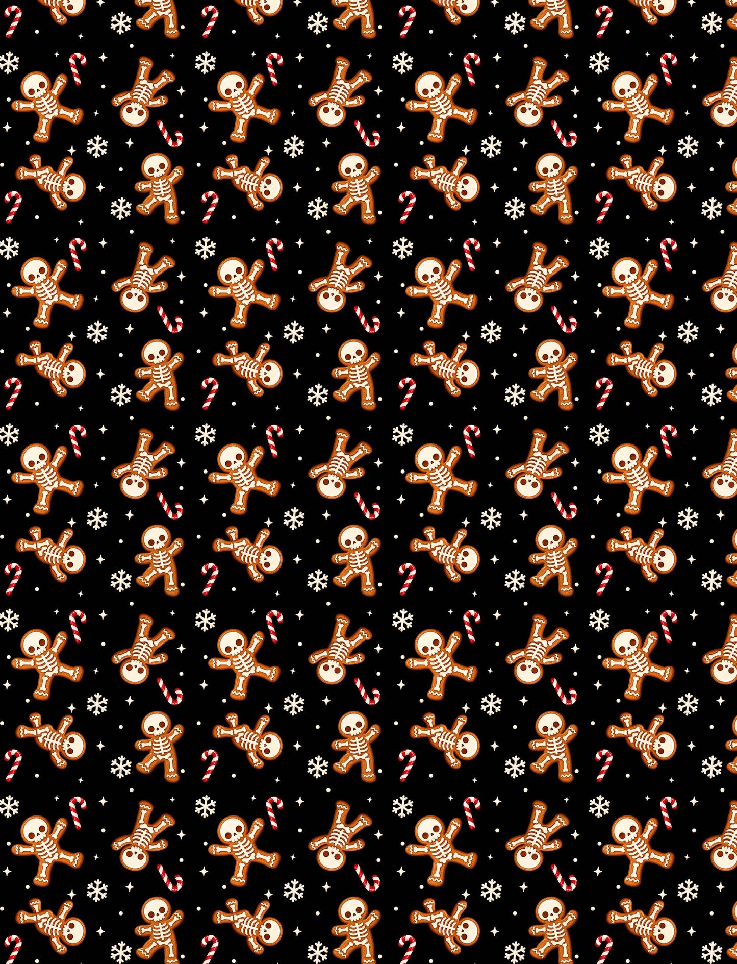 Side view of the patterned skeleton gingerbread polo shirt