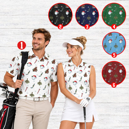 Lifestyle view of a person wearing the white golf holiday polo shirt
