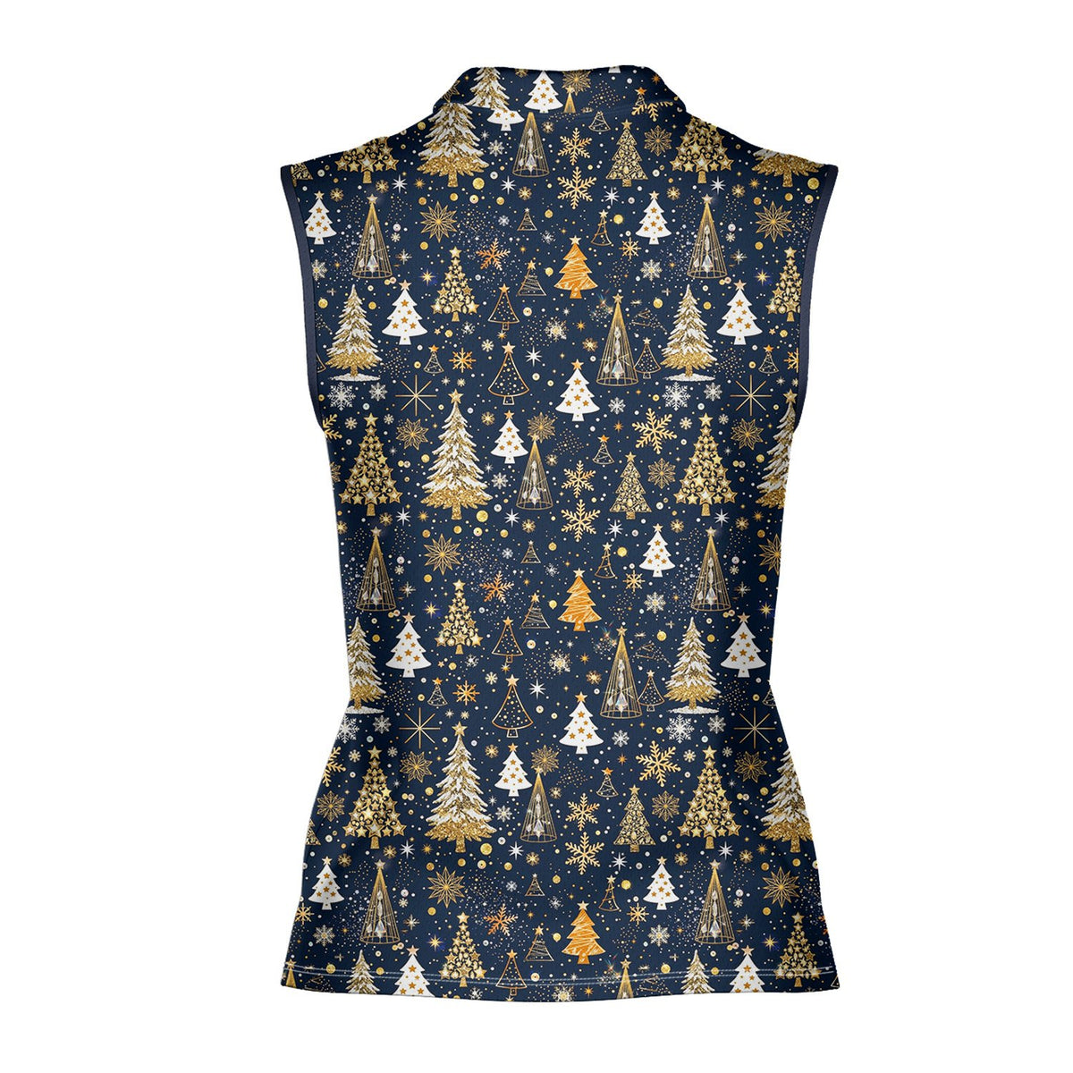 Back view of a yellow variant of the christmas polo shirt