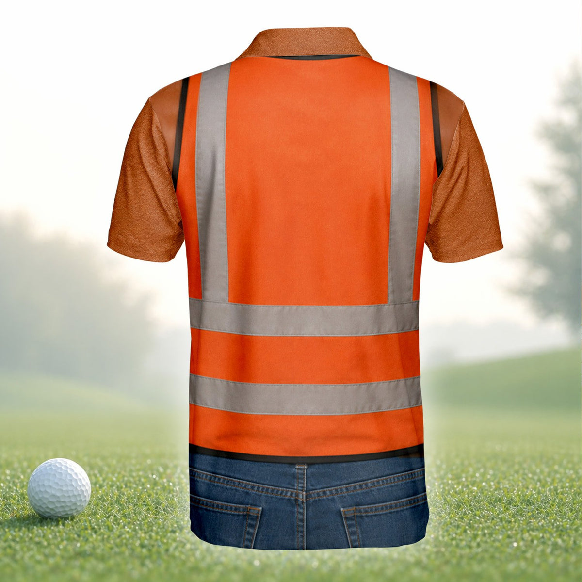 Back view of the novelty construction worker polo shirt