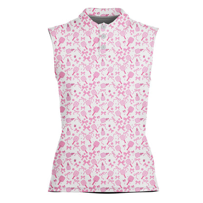 Cute pink polo shirt featuring bows and candies pattern, main view