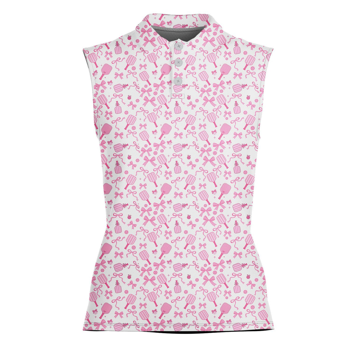 Front view of the cute pink polo shirt with lollipop design