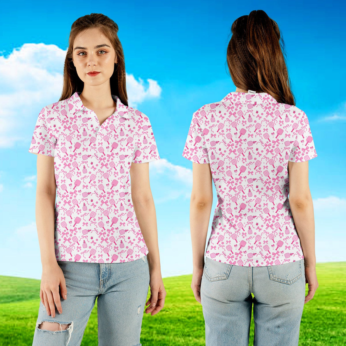 Back view of the cute pink polo shirt