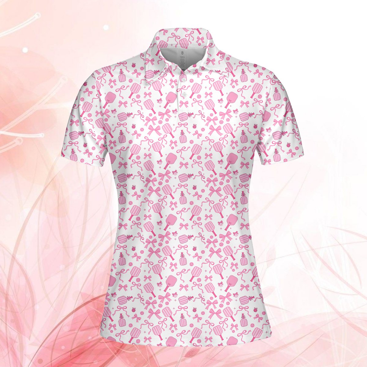 Close up front view of the white cute polo shirt