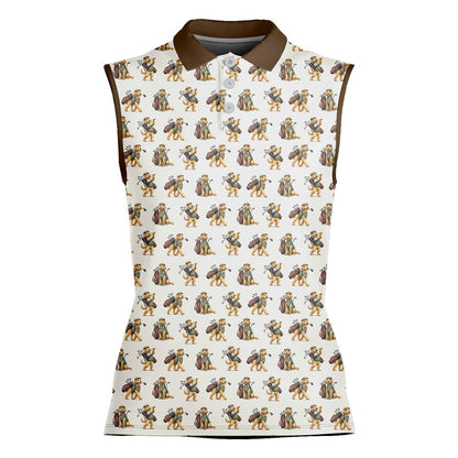 Detailed front view of the Dog Golf Polo Shirt showing the Golden Retriever playing golf